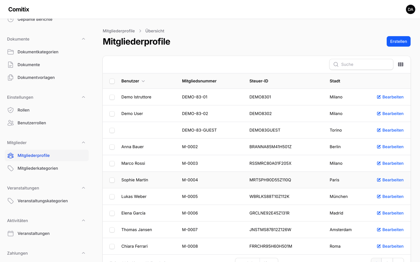 Mitgliederliste mit Kategorie und Beitragsstatus